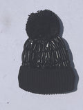 Winter  Puffer hat with knit trim with fuzzy, warm & soft lining & cute Pom Pom  * black