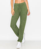 Lounge pants-brushed jersey with elastic drawstring pants with elastic at ankles in h. green
