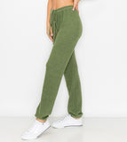 Lounge pants-brushed jersey with elastic drawstring pants with elastic at ankles in h. green