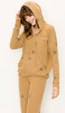 Comfy hoodie top in our cognac stars print cozy brushed Jersey