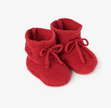 Red baby booties in beautiful garter knit