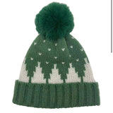 Holiday Winter Knit Hat with Pom Pom  * ivory, green and red available