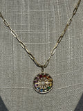 Rainbow sapphire and diamond pendant and on oval 14k chain with lobster clasp