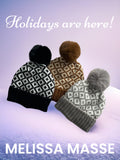 Winter Knit Hat with faux fur Pom Pom  * grey, black, congac available