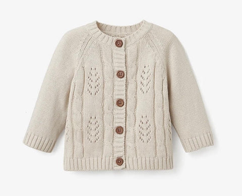wheat pointelle leaf knit baby cardigan  * personalization available
