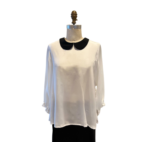 Peter Pan Collar Silk Blouse *available in ivory and black dot