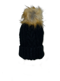 Comfy Cable Knit Beanie w/ Faux Fur Pom Pom * Available in Gray, Black, White, and Pink*