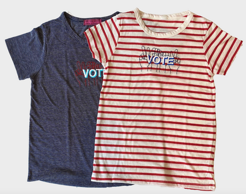VOTE embroidered striped classic t-shirt