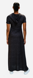 Hooded maxi dress  in our black heather rayon French Terry Jersey