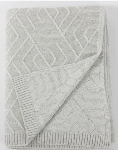 French Deco style sweater knit 100% cashmere throw blanket available in sea salt/ ash and in dune/snow *can be monogrammed