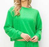 Comfy top with long  sleeves in our color of the season green comfy brushed Jersey