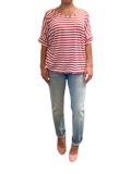 Red & ivory classic striped scoop neck short sleeve t-shirt