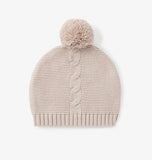 Baby garter knit pom hat in taupe