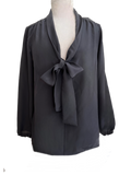 Tie neck pussy cat blouse in black crepe de chine silk