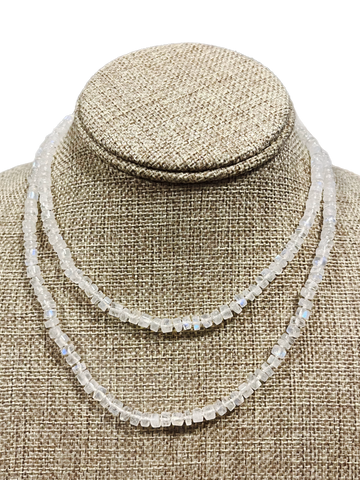 Moonstone petite disc shape Beaded necklace hand knitted with 14K yellow gold clasp