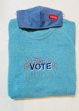 VOTE embroidered organic sweatshirt in heathered turquoise