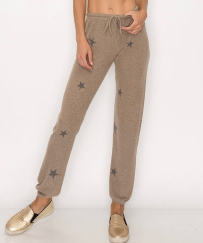 Mocha Star print Lounge pants with elastic drawstring pants with elastic at ankles