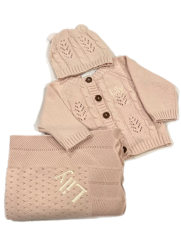 Blush pointelle  leaf knit baby gift set * personalization  available