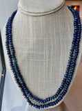 Lapis smooth candy shape Beaded necklace hand knitted with emerald green 14K yellow gold clasp