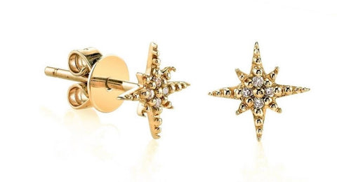 Starburst diamond and yellow gold stud earrings