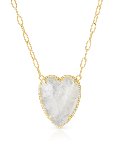 14K yellow gold  faceted moonstone heart necklace with diamonds