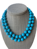 Beaded Turquoise faceted gumball beads necklace hand knotted silk with 14K yellow gold clasp