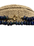 Lapis smooth candy shape Beaded necklace hand knitted with emerald green 14K yellow gold clasp