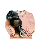 The Future is Female Sweatshirt  Heather blush with black bean stitch embroidered neckline