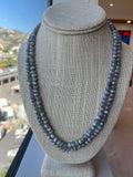 Labradorite smooth candy shape Beaded necklace hand knitted with Sapphire blue 14K yellow gold clasp