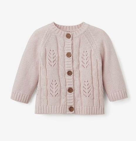 Blush pink leaf pointelle sweater knit cardigan