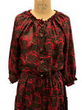 Printed Silk Roses dress with 3/4 sleeves and tired skirt