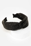 Straw braided twist top knot raffia headband available in khaki and black