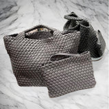 Braided tote with detachable mini bag inside-grey