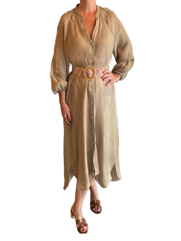 Button front 3/4 sleeve Linen blend dress