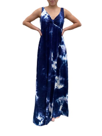 V neck maxi dress  in our indigo tie dye Jersey