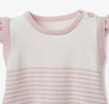 Blush Mini Stripe Cotton Knit Baby Bubble Romper- 6 months
